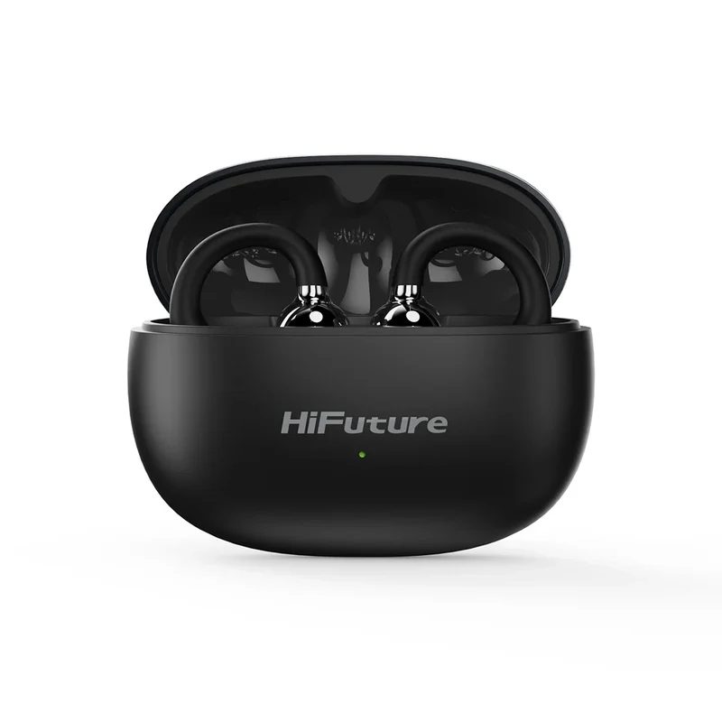 HiFuture FlexClip Black, Open Ear Comfort, Bluetooth 5.4, 4 Mics ENC Calling System, Playtime up to 30 Hours, IPX5 Waterproof, 12mm Driver Bass Boost
