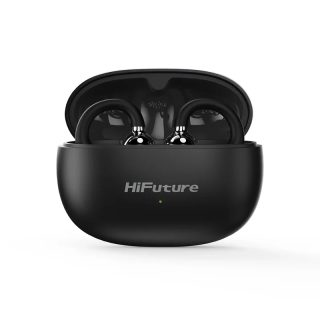 HiFuture FlexClip Black, Open Ear Comfort, Bluetooth 5.4, 4 Mics ENC Calling System, Playtime up to 30 Hours, IPX5 Waterproof, 12mm Driver Bass Boost