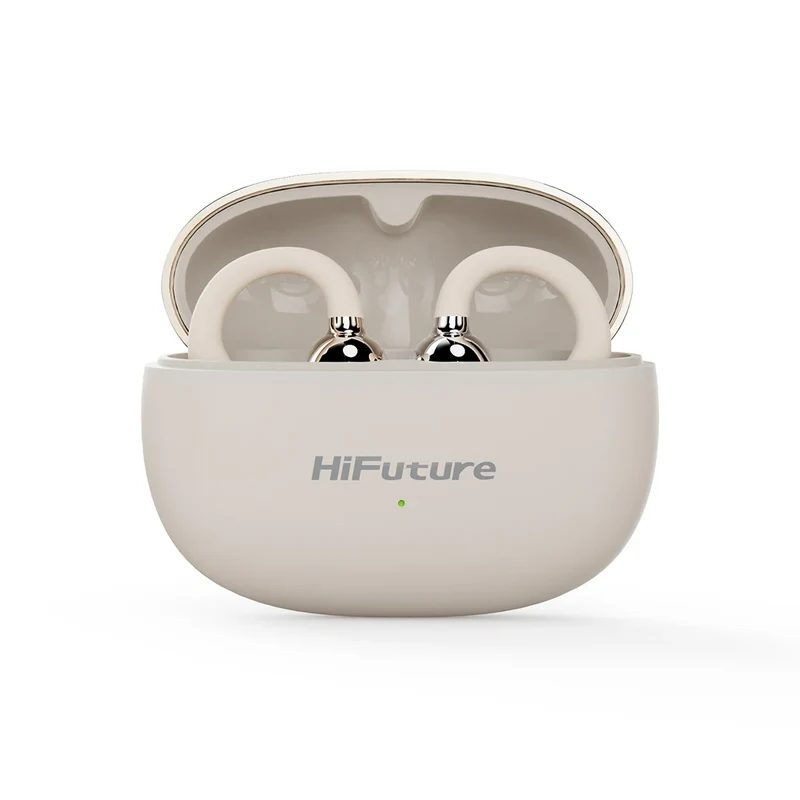 HiFuture FlexClip Champagne Gold, Open Ear Comfort, Bluetooth 5.4, 4 Mics ENC Calling System, Playtime up to 30 Hours, IPX5 Waterproof, 12mm Driver Bass Boost