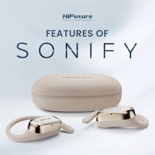 HiFuture Sonify Champagne Gold, Open Ear Comfort, Bluetooth 5.4, 4 Mics ENC Calling System, Playtime up to 20 Hours, IPX5 Waterproof, 15mm Driver Bass Boost