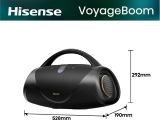 Hisense VoyageBoom парти високоговорител 2.0 канала, 360W, BT, 24 часа възпроизвеждане, IP67 водо- и прахоустойчив, околна светлина, двупосочен ремък, вградена батерия, двустепенно усилване на басите, черен