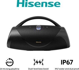 Hisense VoyageBoom парти високоговорител 2.0 канала, 360W, BT, 24 часа възпроизвеждане, IP67 водо- и прахоустойчив, околна светлина, двупосочен ремък, вградена батерия, двустепенно усилване на басите, черен
