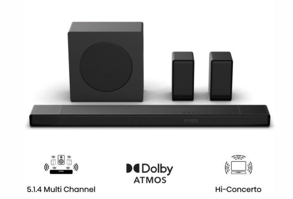 Hisense AX5140Q, 5.1.4Ch Sound Bar със безжичен субуфер, 600W, Dolby Atmos, Bluetooth 5.3, 4K HDMI Pass Through, DTS:X, HDMI/AUX/ARC/Optical/USB, 7 EQ режима, Черен