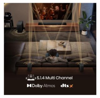 Hisense AX5140Q, 5.1.4Ch Sound Bar със безжичен субуфер, 600W, Dolby Atmos, Bluetooth 5.3, 4K HDMI Pass Through, DTS:X, HDMI/AUX/ARC/Optical/USB, 7 EQ режима, Черен