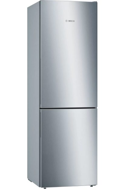 Bosch KGE36ALCA SER6, Хладилник с фризер LowFrost, C, 186/60/65 см, 308 л (214+94), 38 dB(C), VitaFresh 22 л, стойка за бутилки, вентилатор, Inox-look