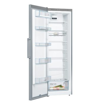 Хладилник Bosch KSV36FIEP SER4, свободностоящ, енергиен клас E, 186/60/65 см, 346 л, 39 dB, VitaFresh, рафтове EasyAccess, SuperCooling, вентилатор, дисплей, дръжка, неръждаема стомана със защита от пръстови отпечатъци