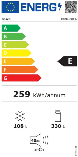 Bosch KGN49XIEA SER4; Comfort; Свободностоящ хладилник с фризер NoFrost, E, 203/70/435cm, 435л (330+105), 40dB, VitaFresh, врати Inox EasyClean, дисплей