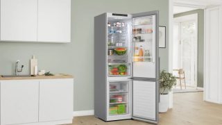 Bosch KGN39AIAU SER6, свободностоящ хладилник с фризер, Total No Frost, клас A, 203/60/66.5 см, 363 л (260+103), супер тих: 29 dB, VitaFresh XXL, неръждаема стомана със защита срещу отпечатъци