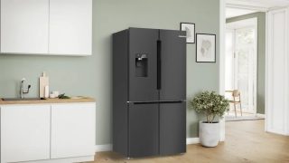 Bosch KFI96AXEA SER6 Multi-door хладилник с фризер, NoFrost, E, 183/91/73, 574л (375+199), 39dB(C), IC, 1 чекмедже VitaFresh 0° XXL - риба и месо, 1 чекмедже Vitafresh с контрол на влажността, Quick Ice&water диспенсър с резервоар, осветление на фризера, HC, Black inox