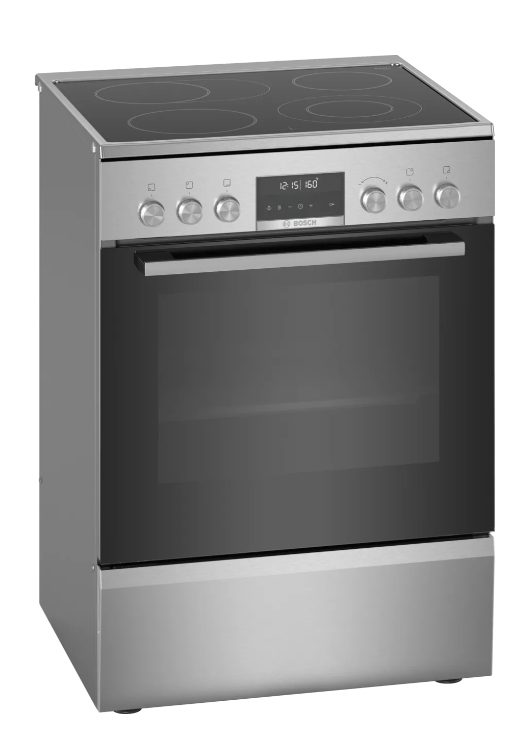 Bosch HKS79U250 SER6 електрическа свободностояща готварска печка, A, 63 л, AutoPilot 30, 3D Hotair, потъващи бутони, пиролиза+хидролиза, неръждаема стомана