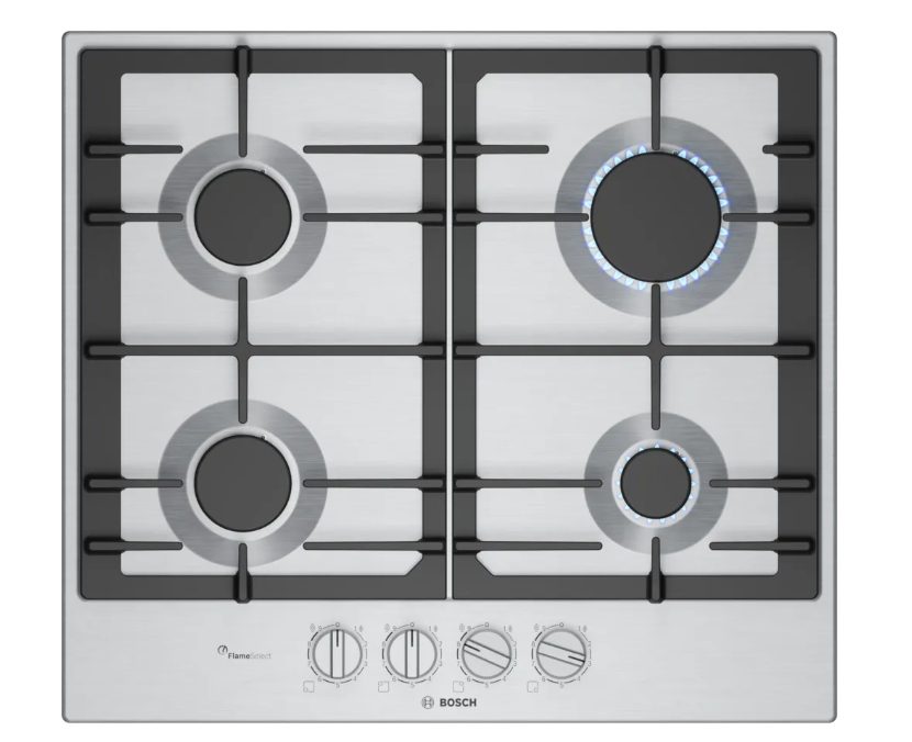 Bosch PCP6A5I90, SER6, Газов плот, 4 зони, Wok горелка, 9 нива на мощност, FlameSelect new, Easy cleaning, inox, 60cm
