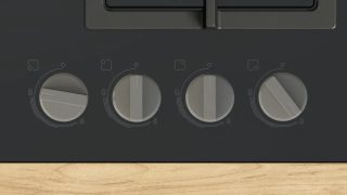 Bosch PNK6B6K40 газов плот, SER4, 4 зони, уок горелка, 9 нива на мощност, FlameSelect, лесна поддръжка, метални копчета, черен, 60см