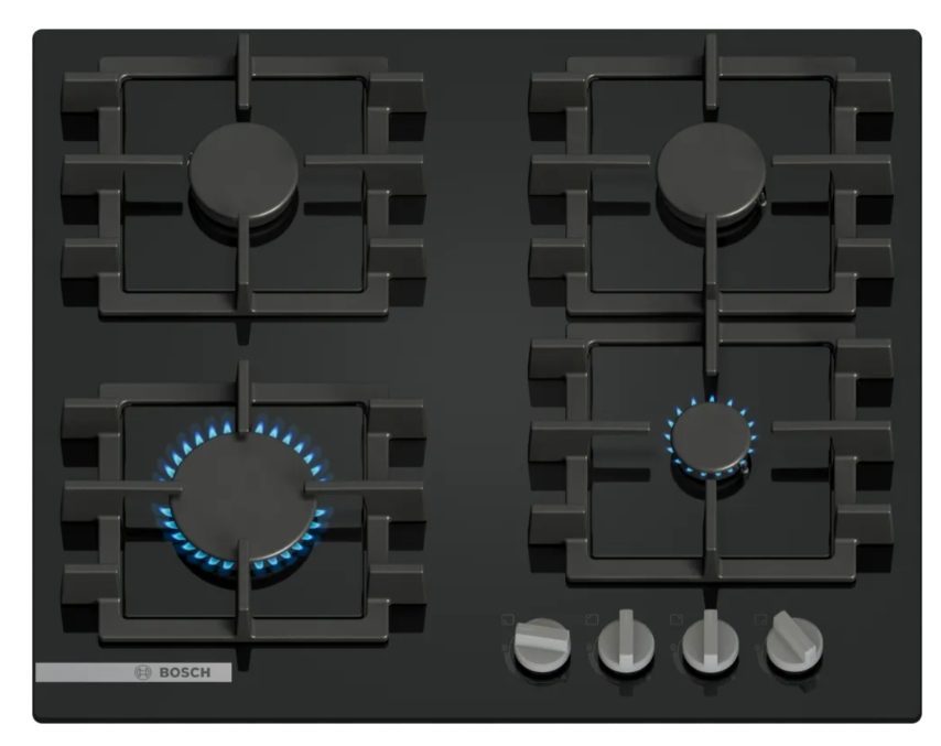 Bosch PNN6B6K40 Готварски плот, 4 зони, 9 нива на мощност, FlameSelect, Easy cleaning, метални копчета, черен, 60 см