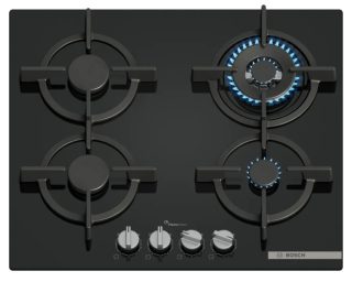Bosch PPH6A6I10 газов плот, 4 зони, wok горелка, 9 нива на мощност, FlameSelect, лесно почистване, метални копчета, черен, flush, 60 см