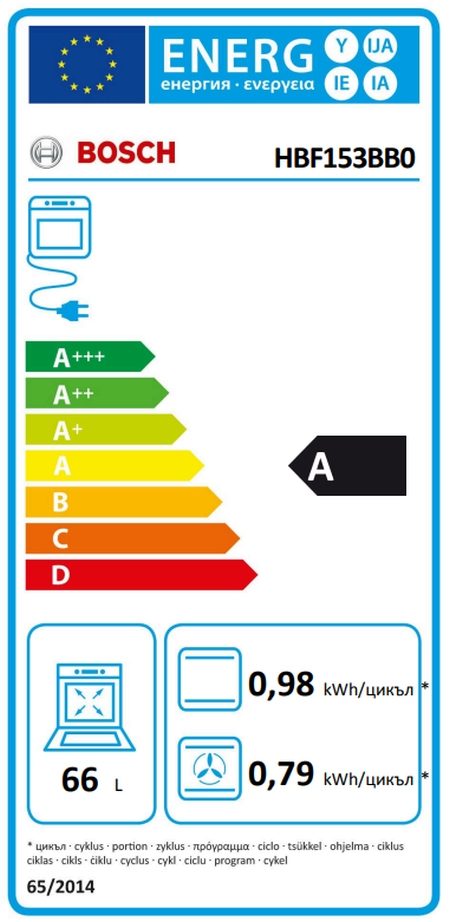 Bosch HBF153BB0 Вградена фурна, SER2, 3D HotAir, EcoClean Direct, 66 л, LED дисплей с потъващи бутони, енергиен клас A, черен