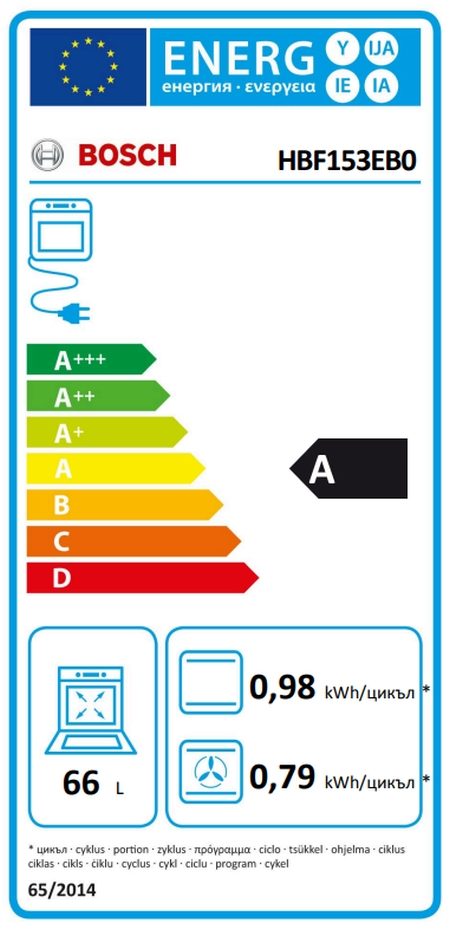 Вградена фурна Bosch HBF153EB0, SER2, 3D HotAir, EcoClean Direct, 66 л, черна