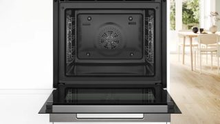 Bosch HBG7742B1, SER8, Вградена фурна 60 x 60 cm, 71 l, TFT сензорен дисплей, Дигитален контролен пръстен, Hotair Gentle, функция Air Fry, Сонда за месо, A+, Pirolитно+Хидролитно, Oven Assistant, Home Connect, Черен