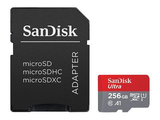 Карта памет SanDisk Ultra microSDXC 256GB 150MB/s, Class10, A1 UHS-I и адаптер