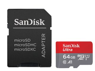 Карта памет SanDisk Ultra microSDXC 64GB 140MB/s, Class10, A1 UHS-I и адаптер