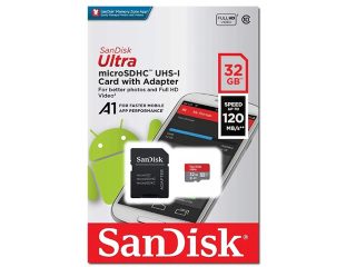 Карта памет SanDisk Ultra microSDHC 32GB 120MB/s, Class10, A1 UHS-I и адаптер