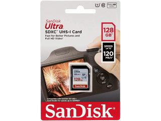 Карта памет SanDisk 128GB Ultra SDXC,120MB/s, UHS-I, C10, U1, Full HD, SD Card