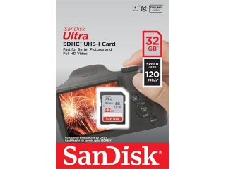 Карта памет SanDisk 32GB Ultra SDHC,120MB/s, UHS-I, C10, U1, Full HD, SD Card