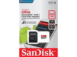 Карта памет SanDisk Mobile Ultra microSDHC 200 GB card 100MB/s 667х и SD адаптер
