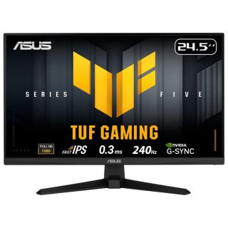 Asus TUF Gaming Series 5, VG259QM5A Gaming Monitor, 24.5-инчов Full HD Fast-IPS панел, 240Hz, 0.3ms, G-SYNC съвместим, AMD FreeSync Premium, ELMB SYNC, 99% sRGB, DisplayWidget Center, Gaming AI, Черен