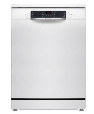 BOSCH SMS46KW02E, SER4, Свободностояща съдомиялна, E, Polinox, 9,5л, 13 комплекта, 6p/4o, 46dB(C), 3-то чекмедже, Rackmatic, бяла