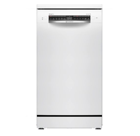 Bosch SPS4HMW13E, свободностояща съдомиялна 45см, D, 8,9л, 10 комплекта, 6p/5o, 44dB(B), Silence 43dB, 3-то чекмедже, R3, Rackmatic, бяла, HC