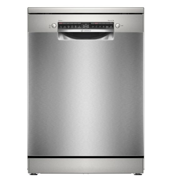 Bosch SMS4HVI14E Съдомиялна машина, серия C, полинокс, 14 комплекта, 9,0 л, 46 dB(C), Silence 45 dB, 3-то чекмедже, Rackmatic, varioFlex кошници
