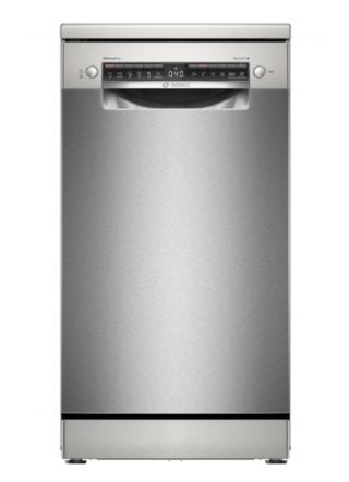 Bosch SPS4HMI49E SER4 Свободностояща съдомиялна 45 см, E, 9.5 л, 10 комплекта, 6п/5о, 44 dB(B), Тишина 41 dB, 3-то чекмедже, Rackmatic, неръждаема стомана, Home Connect