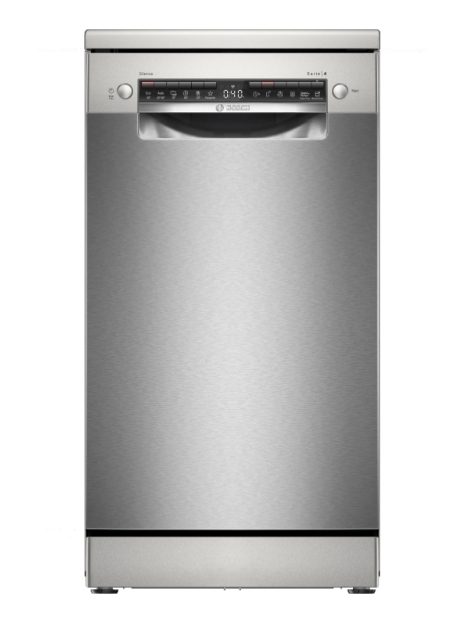 Bosch SPS4EMI62E SER4 Свободностояща съдомиялна 45 см, D, EcoDry, 6.7 л, 10 комплекта, 6p/5o, 45dB(A), Silence 42dB, 3-то чекмедже, Rackmatic, Inox, Home Connect