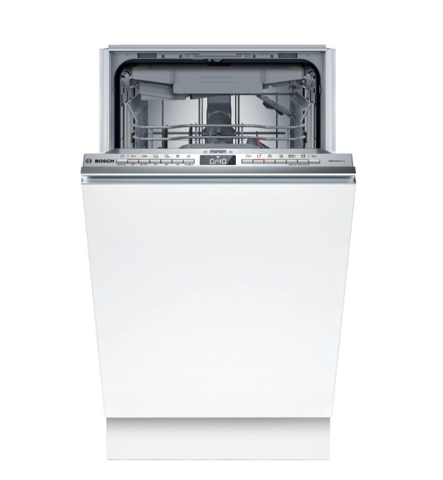 Bosch SPV4EMX17E, SER4, Съдомиялна напълно вградена 45 см, B, EfficientDry, 8,7 л, 10 комплекта, 6 програми/5 опции, 44 dB(C), Silence 43 dB, 3-то чекмедже, Rackmatic, HC
