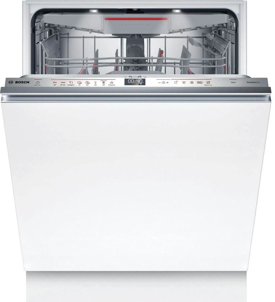 BOSCH SMV6YCX05E серия SER6 интелигентен съдомиялна машина за вграждане, A, Zeolith, EcoDrying, 9,5l, 14пр., 8п/5о, 44dB(B), Silence 43dB, 3-то кошница, Extra Clean Zone, TimeLight, дисплей, Home Connect, осветление на интериора