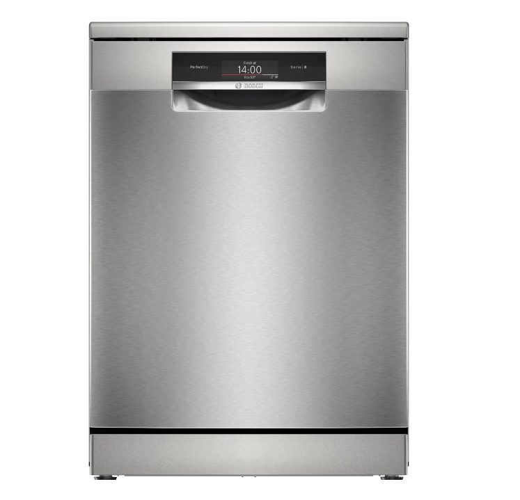 Bosch SMS8TCI04E, SER8, Свободностояща интелигентна съдомиялна, A, Zeolith, EfficientDry, 9,5 л, 14 комплекта, 8/6, 42 dB(B), Silence, трето чекмедже, Extra Clean Zone, 2 TFT дисплея, лампа, PerfectDry, нерждаема стомана