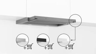 Bosch DFL064A52 Телескопичен аспиратор, 60 cm, клас A, 405 м³/ч, 62 dB, LED, сребрист металик