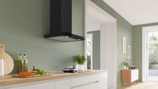 Аспиратор Bosch DWB65DN60, SER6, каминен 60 cm A++, EcoSilenceDrive, макс. 399 (699) м³/ч, 56 (68) dB, 3+1 скорости, сензорно управление, CoP A, Ефективност на мазнините 87,4% (B), Box дизайн, РС, регулируема цветна температура, Матово черен