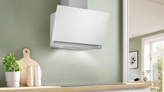 Аспиратор Bosch DWK81AN20, SER6, стенен, 80 cm, A+, EcoSilence Drive, TouchSelect, прозрачно стъкло, бял печат, макс. 432 m3/h, 51 dB, Home Connect