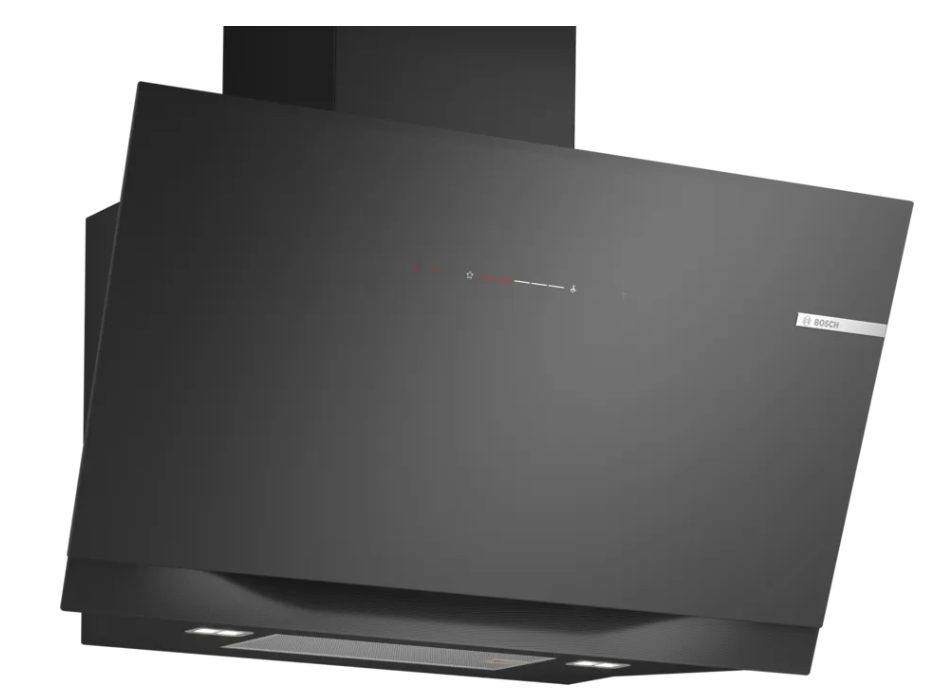 Bosch DWK59260, SER8, Стенен аспиратор 90 см, A+, EcoSilence Drive, PerfectAir, прозрачно стъкло, черен принт, макс 441 м³/ч, 51 dB, HC