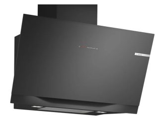 Bosch DWK59260, SER8, Стенен аспиратор 90 см, A+, EcoSilence Drive, PerfectAir, прозрачно стъкло, черен принт, макс 441 м³/ч, 51 dB, HC