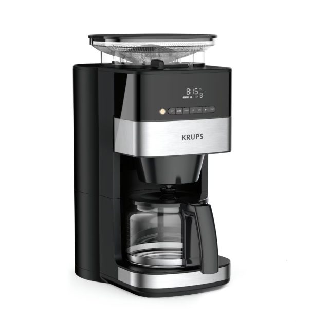 Кафемашина Krups KM832810 Grind & Brew, метална мелачка, 3 степени на смилане, цифров дисплей, таймер, 1.25л