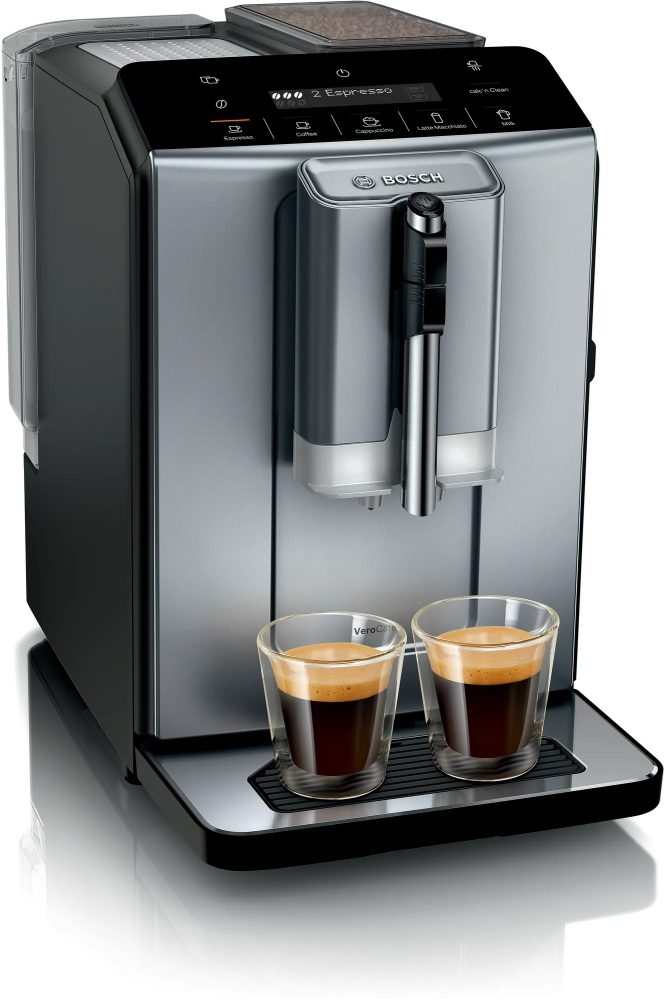 Bosch TIE20504, SER2, автоматична кафе-еспресо машина, VeroCafe, 1300 W, 1.4 л, 15 bar, функция OneTouch, MilkMagic Pro, диамантено титан метал