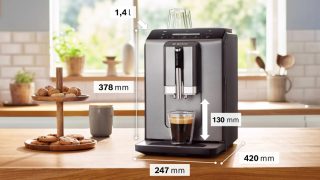 Bosch TIE20504, SER2, автоматична кафе-еспресо машина, VeroCafe, 1300 W, 1.4 л, 15 bar, функция OneTouch, MilkMagic Pro, диамантено титан метал