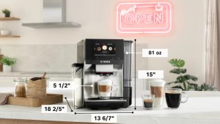 Bosch TQE80703 SER8 напълно автоматична кафемашина VeroBar 19 bar, TFT дисплей 5", Home Connect, до 36 напитки (вкл. Home Connect), Inox фронт, подгряваща поставка за чаши, Aroma Select, ColdBrew, CeramDrive