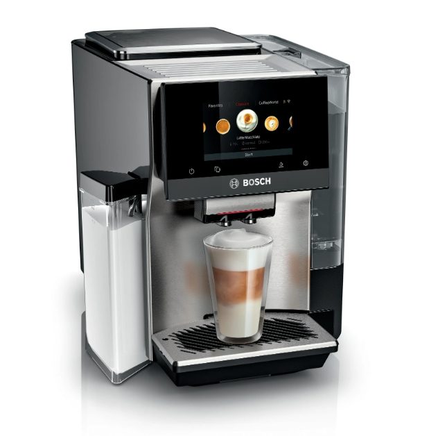 Bosch TQE80703 SER8 напълно автоматична кафемашина VeroBar 19 bar, TFT дисплей 5", Home Connect, до 36 напитки (вкл. Home Connect), Inox фронт, подгряваща поставка за чаши, Aroma Select, ColdBrew, CeramDrive